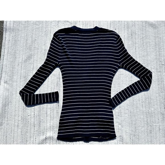 Lauren Ralph Lauren Sweater Blue White Striped Cardigan Nautical Ribbed Womens - Picture 6 of 16